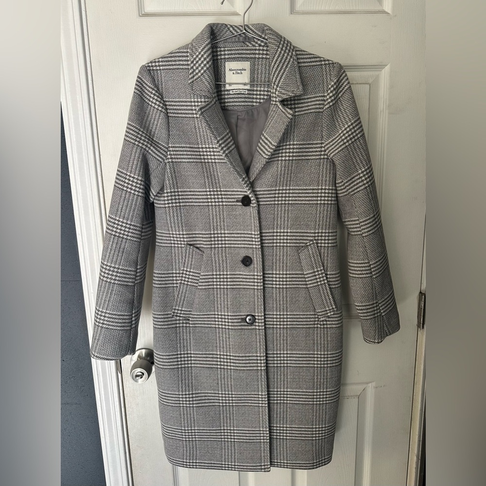 Abercrombie & Fitch Women’s Wool-Blend Dad Coat Size Small Gray Plaid